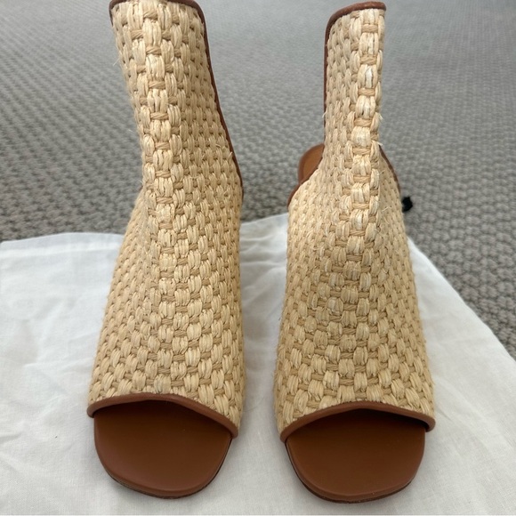 NWT Robert Clergerie Zinap Basket Woven Designer Block Heel Mule Gold Square Toe - Picture 5 of 5